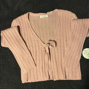 Pink open front crop sweater